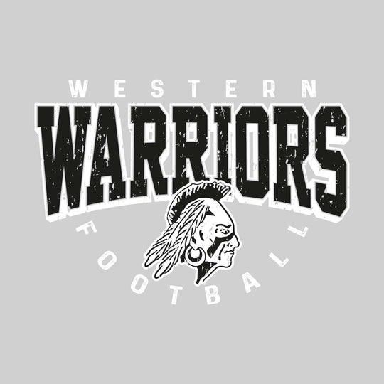 Western Warriors - Football - Distressed Text with Mascot and Arched Football