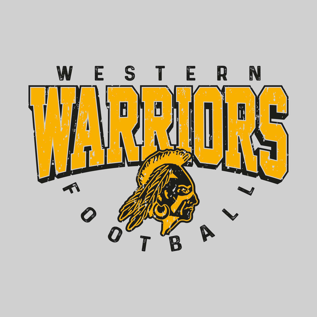 Western Warriors - Football - Distressed Text with Mascot and Arched Football