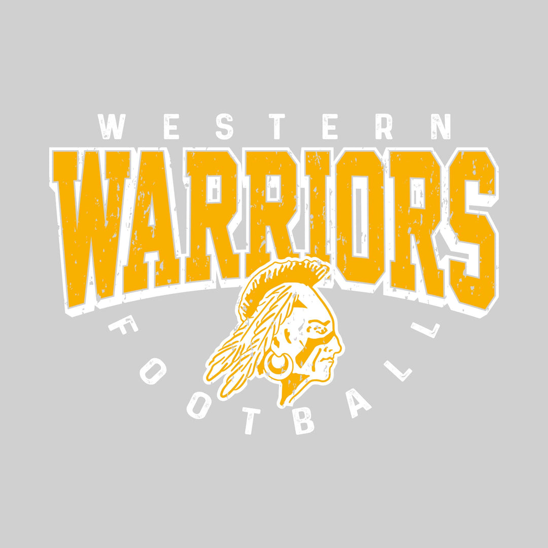 Western Warriors - Football - Distressed Text with Mascot and Arched Football