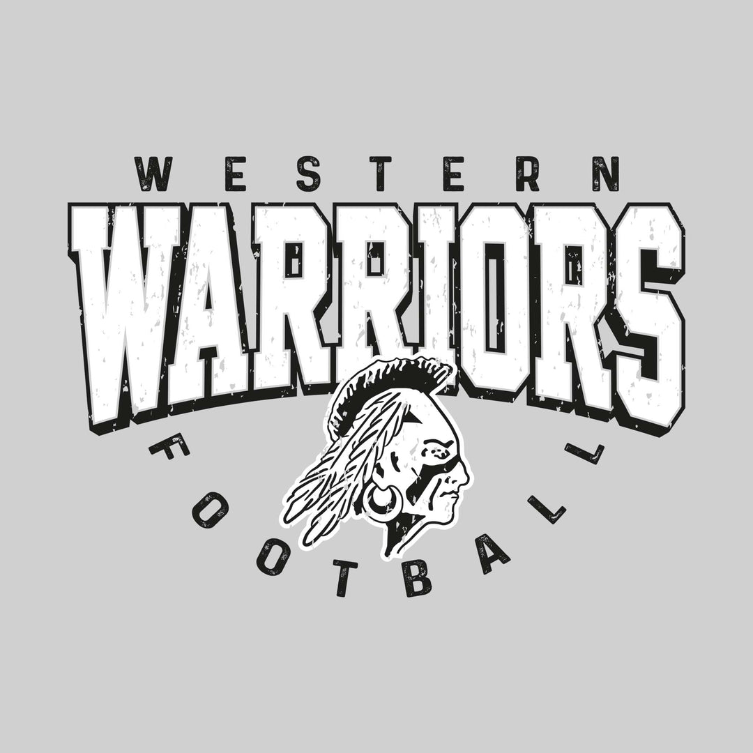 Western Warriors - Football - Distressed Text with Mascot and Arched Football
