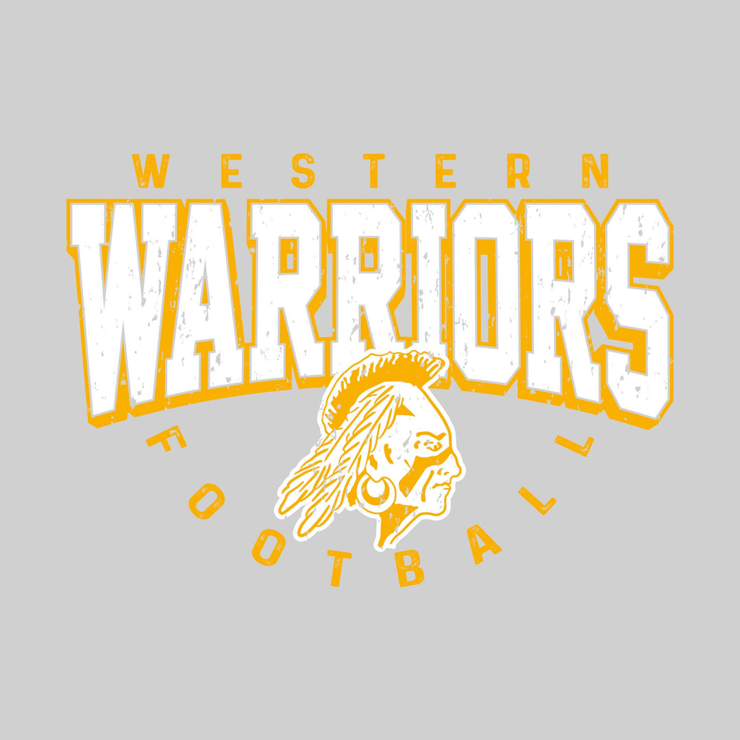 Western Warriors - Football - Distressed Text with Mascot and Arched Football