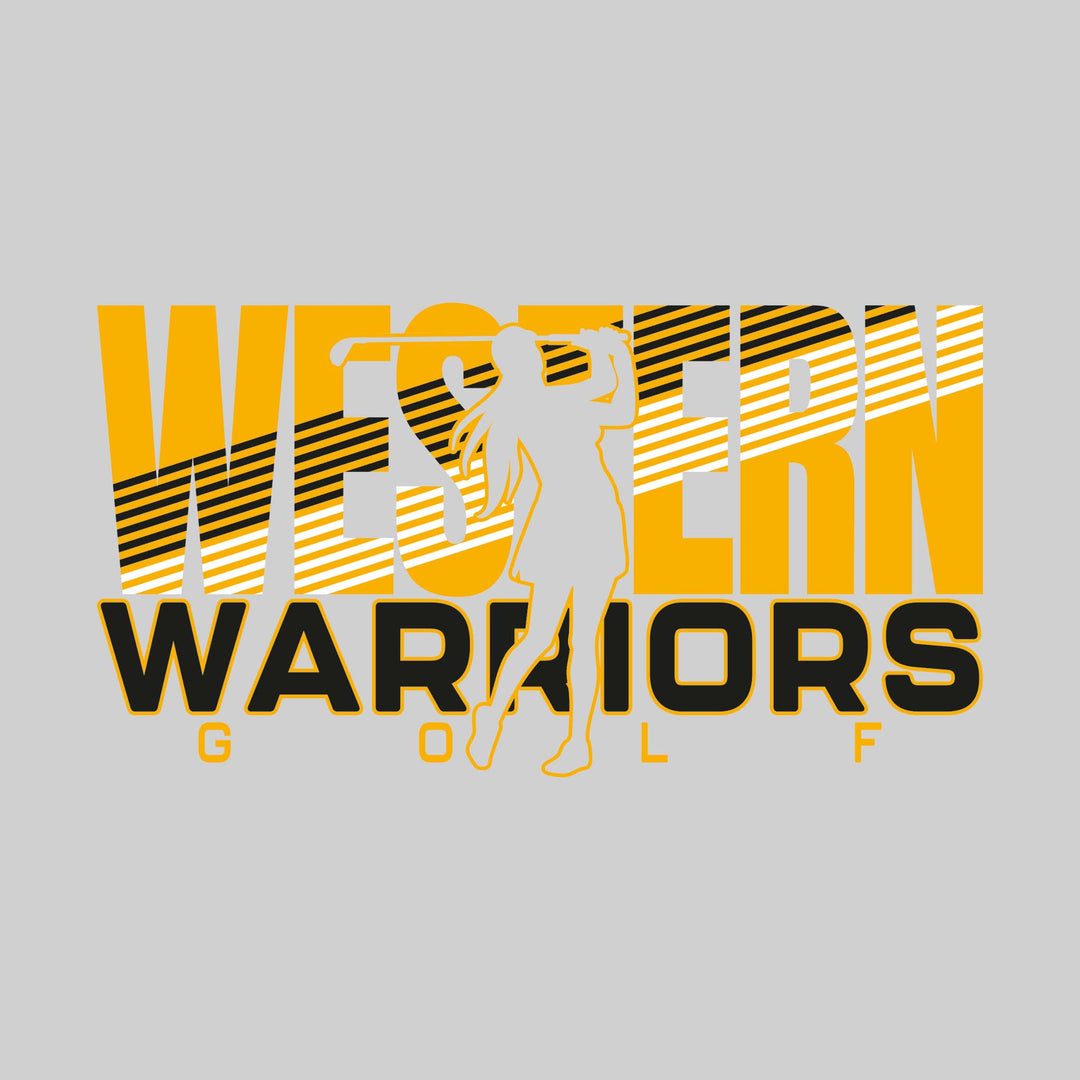 Western Warriors - Golf - Female Golfer Silhouette with Color Stripes
