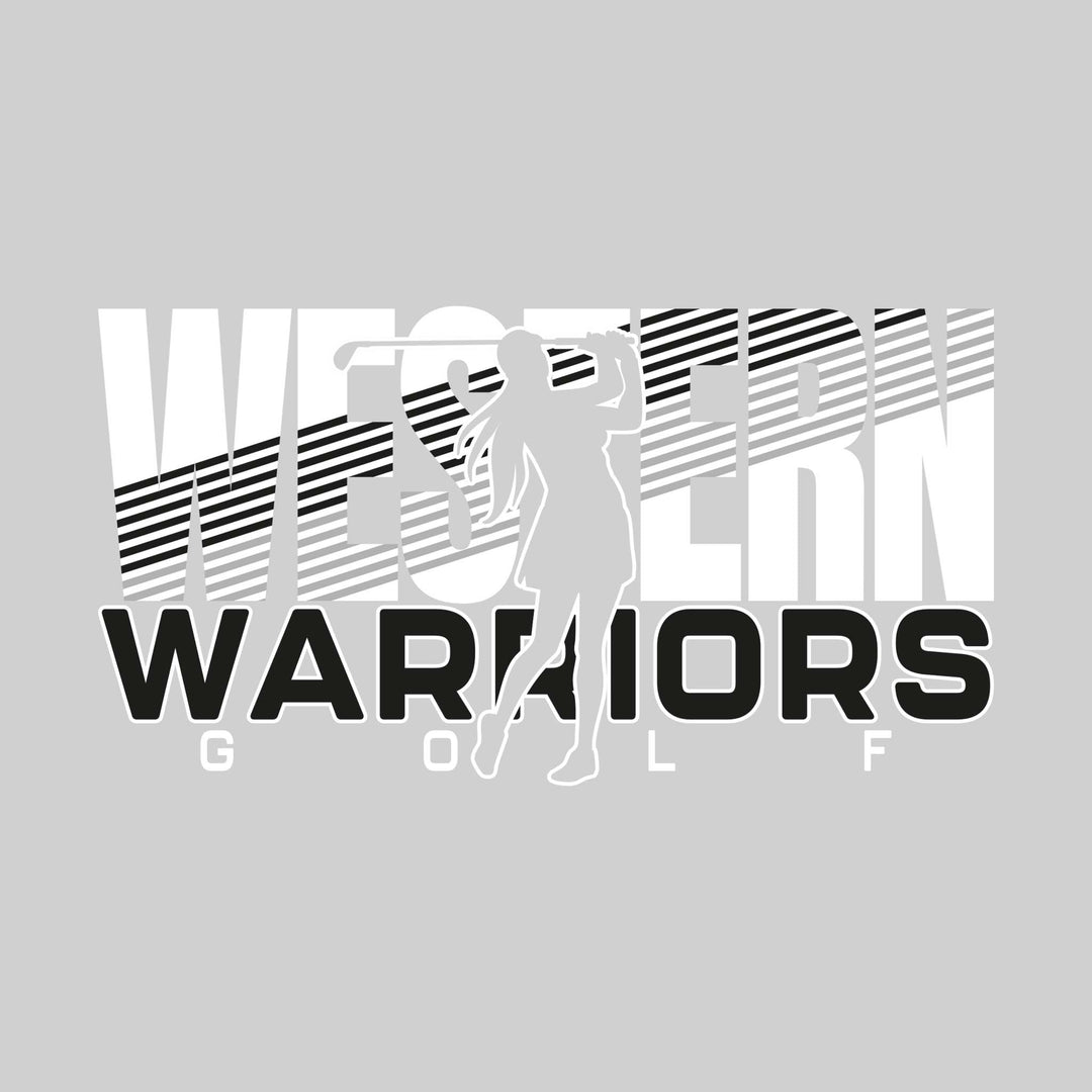 Western Warriors - Golf - Female Golfer Silhouette with Color Stripes