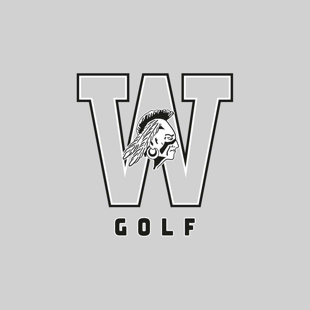 Western Warriors - Golf - Outlined Letters Over Golf with Mascot