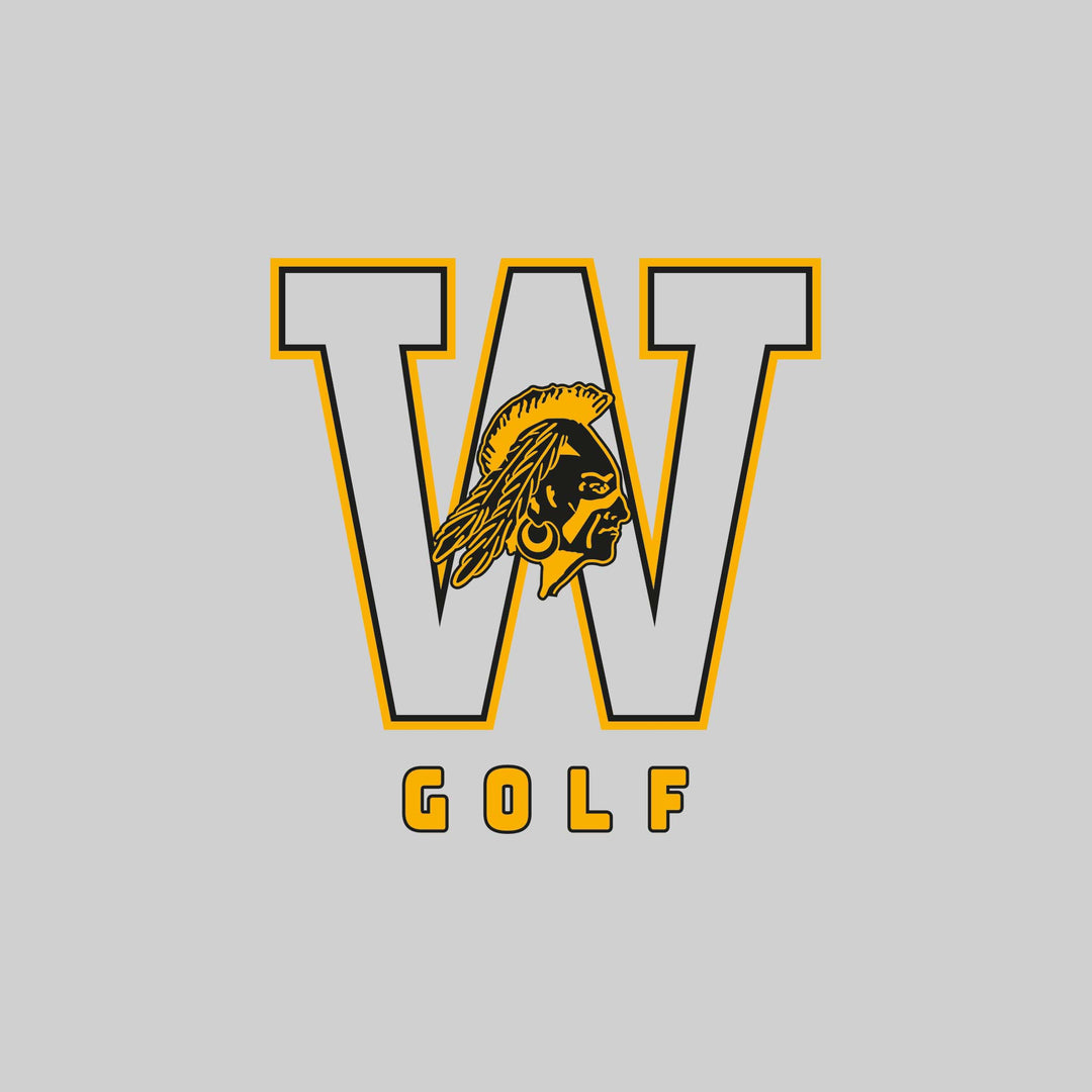 Western Warriors - Golf - Outlined Letters Over Golf with Mascot