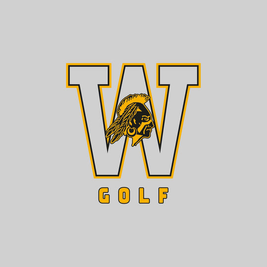 Western Warriors - Golf - Outlined Letters Over Golf with Mascot