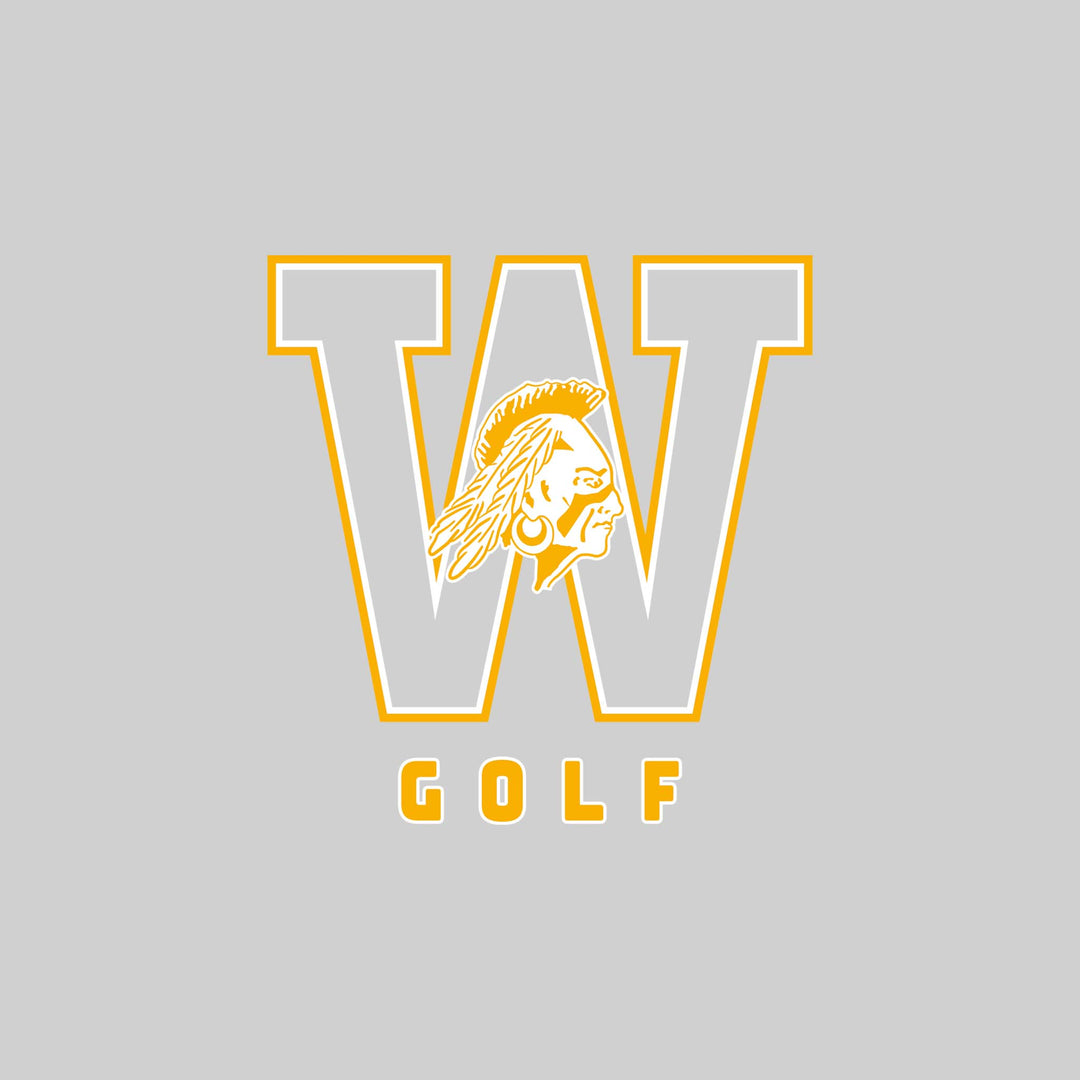 Western Warriors - Golf - Outlined Letters Over Golf with Mascot