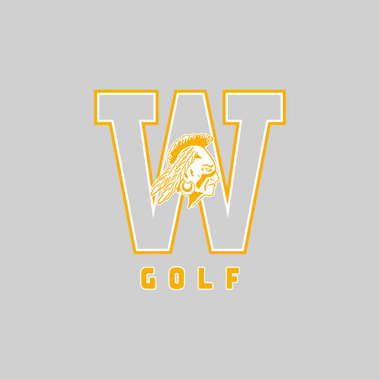 Western Warriors - Golf - Outlined Letters Over Golf with Mascot