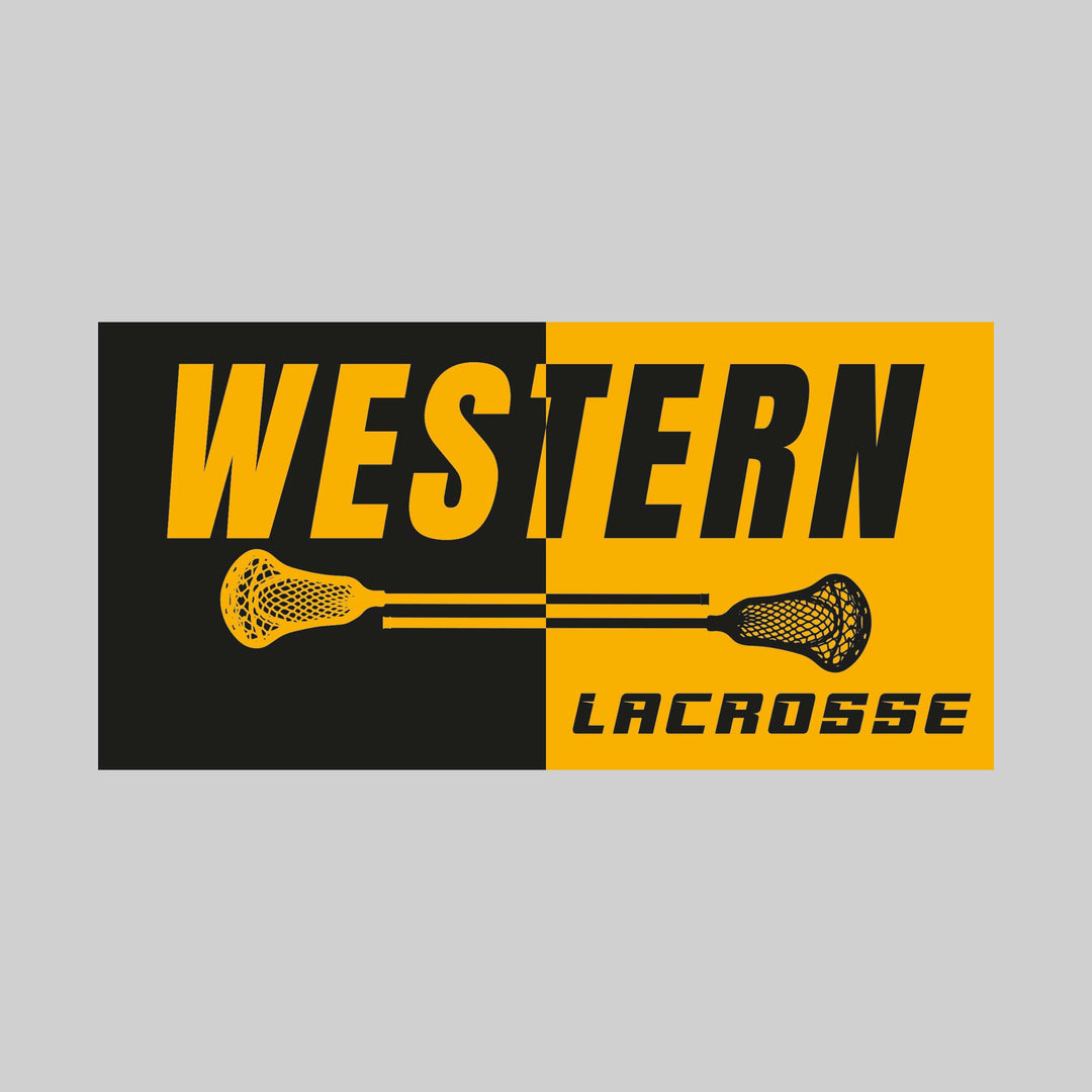 Western Warriors - Lacrosse - Boxed Split-Color School Name with Sticks
