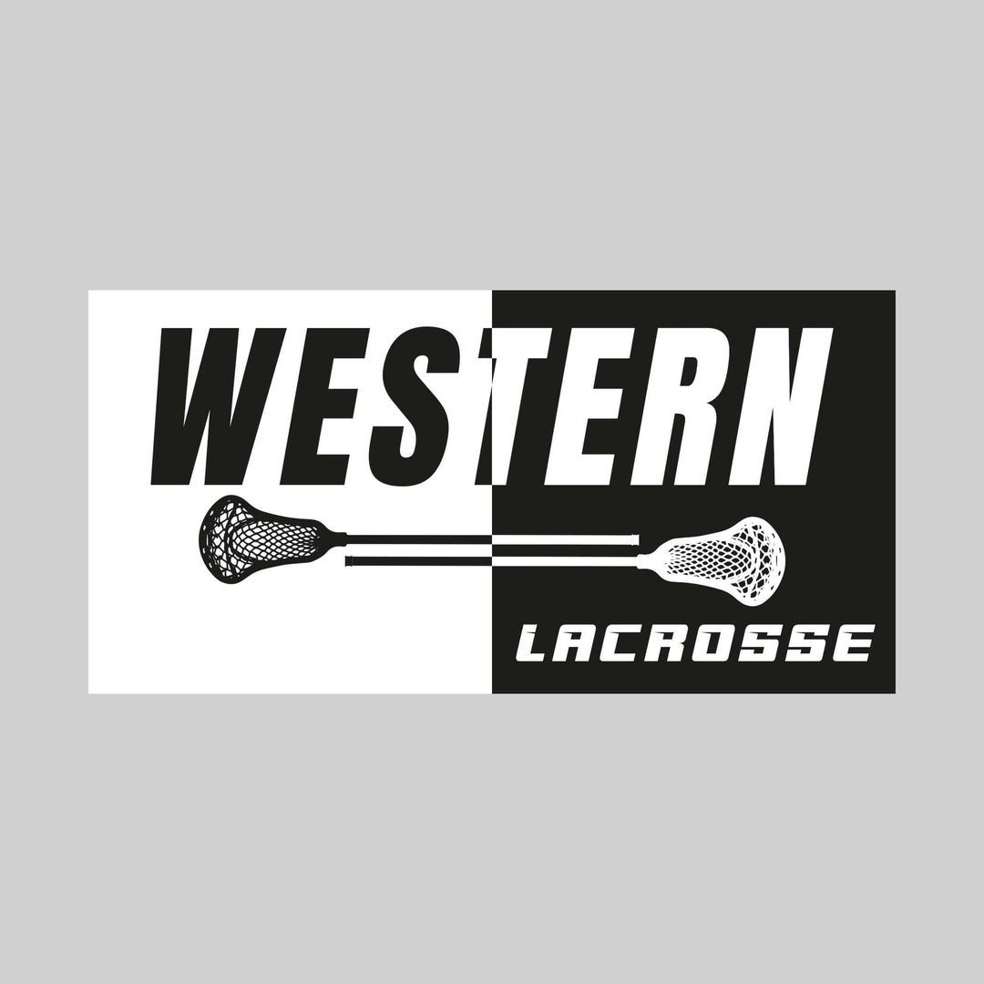 Western Warriors - Lacrosse - Boxed Split-Color School Name with Sticks