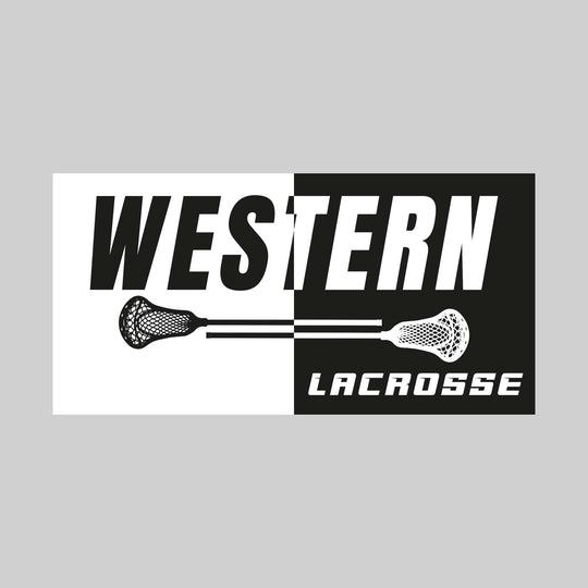 Western Warriors - Lacrosse - Boxed Split-Color School Name with Sticks
