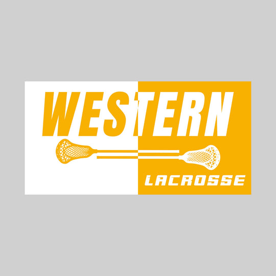 Western Warriors - Lacrosse - Boxed Split-Color School Name with Sticks