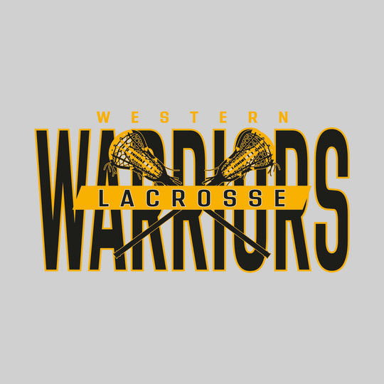 Western Warriors - Lacrosse - Oversized Text with Crossed Lacrosse Sticks