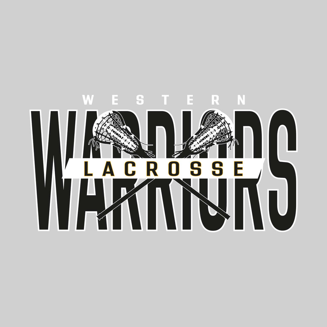 Western Warriors - Lacrosse - Oversized Text with Crossed Lacrosse Sticks