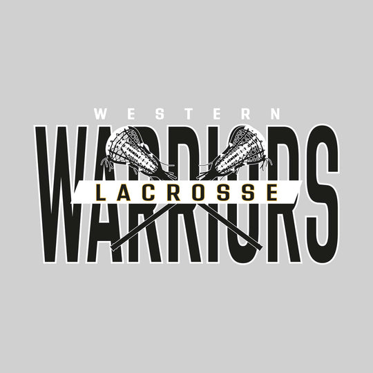 Western Warriors - Lacrosse - Oversized Text with Crossed Lacrosse Sticks