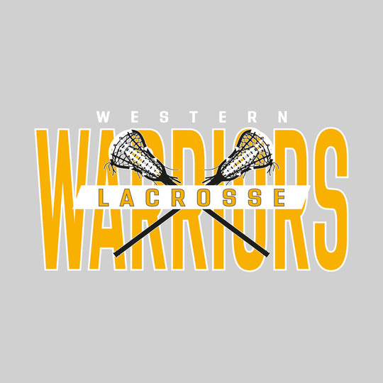 Western Warriors - Lacrosse - Oversized Text with Crossed Lacrosse Sticks