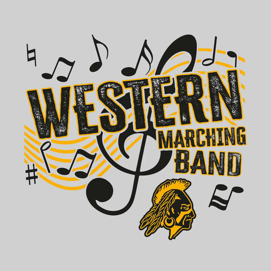 Western Warriors - Marching Band - School Name with Treble Clef &amp; Music Notes