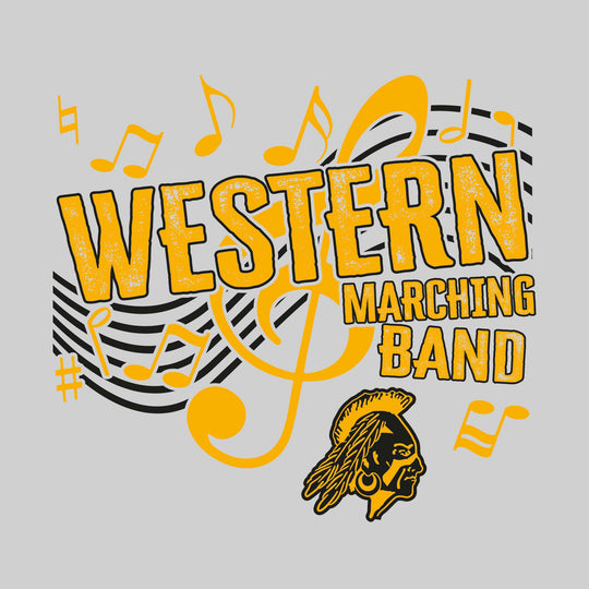 Western Warriors - Marching Band - School Name with Treble Clef &amp; Music Notes