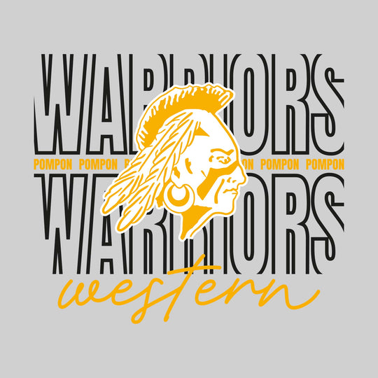 Western Warriors - Pompon - Outlined Warriors with Cursive School Name
