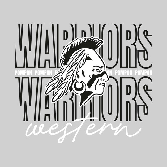 Western Warriors - Pompon - Outlined Warriors with Cursive School Name