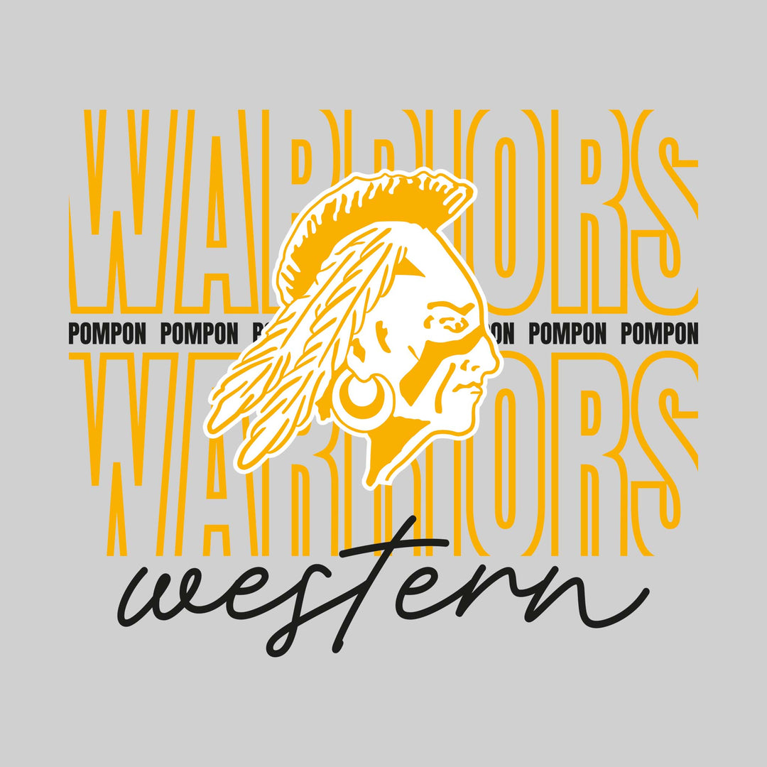 Western Warriors - Pompon - Outlined Warriors with Cursive School Name