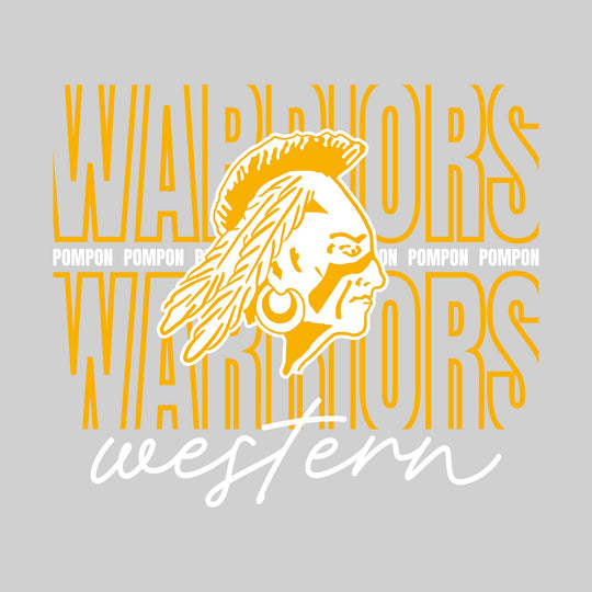 Western Warriors - Pompon - Outlined Warriors with Cursive School Name