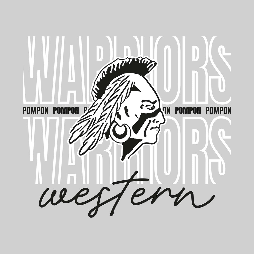 Western Warriors - Pompon - Outlined Warriors with Cursive School Name