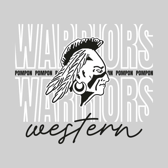 Western Warriors - Pompon - Outlined Warriors with Cursive School Name