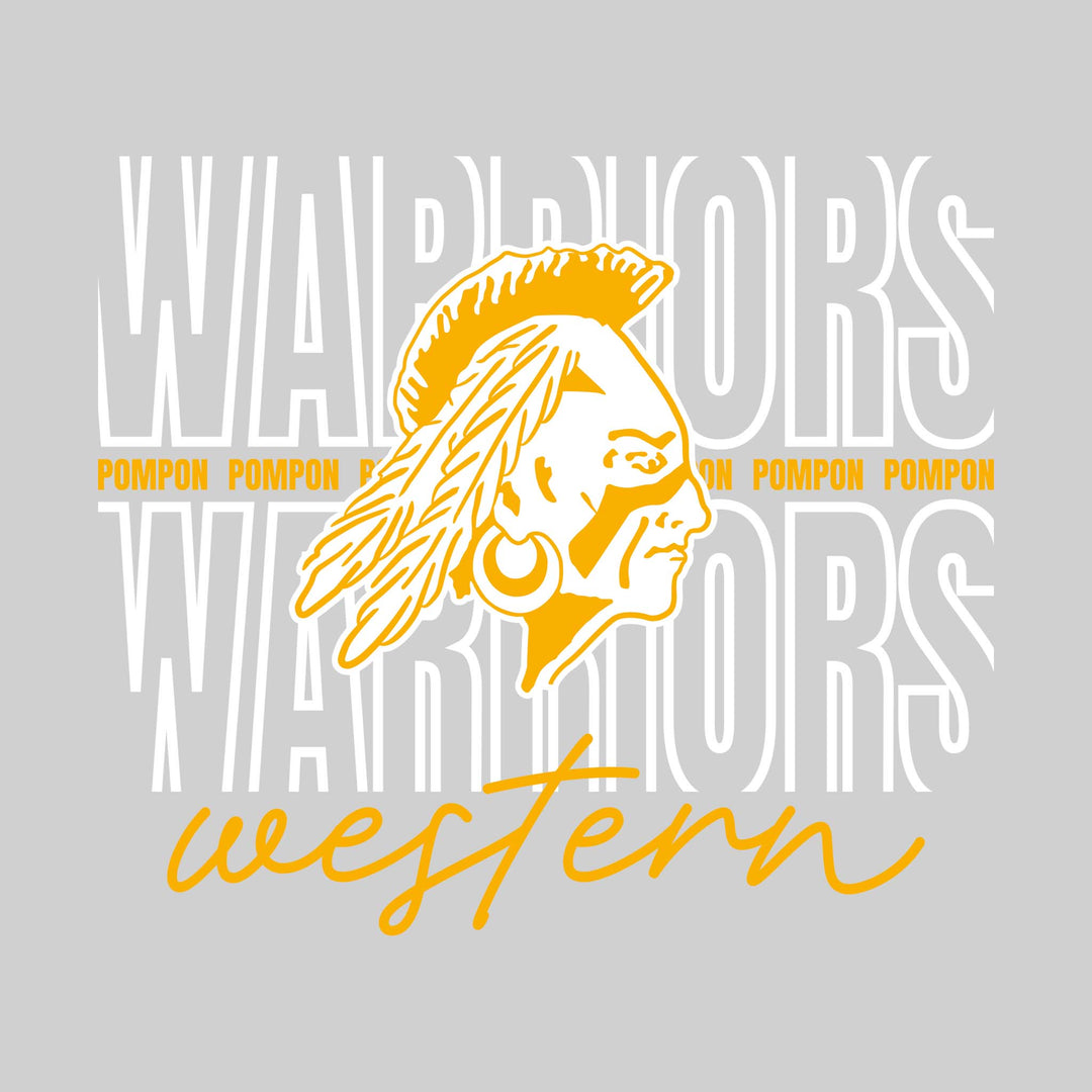 Western Warriors - Pompon - Outlined Warriors with Cursive School Name