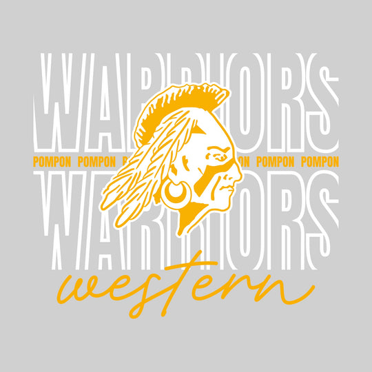 Western Warriors - Pompon - Outlined Warriors with Cursive School Name