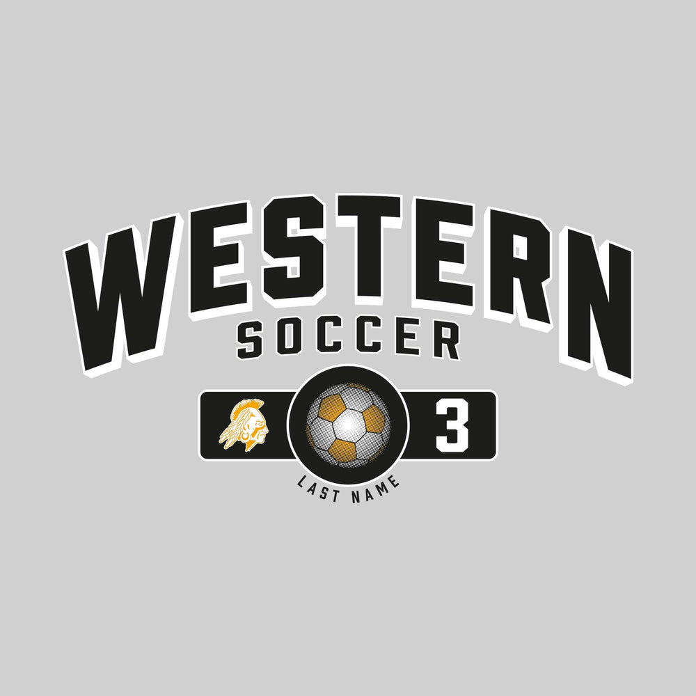 Western Warriors - Soccer - Arched School Name Over Mascot Name & Number