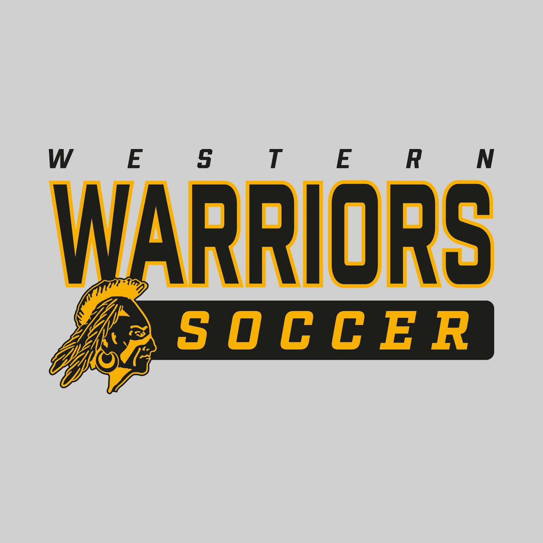 Western Warriors - Soccer - Outlined Mascot Name with Mascot &amp; Soccer