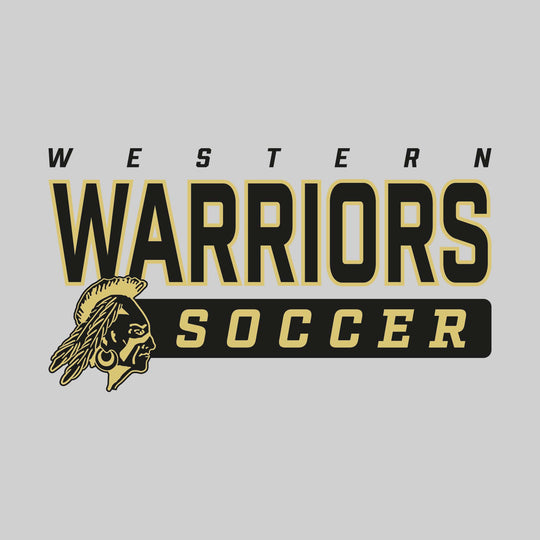 Western Warriors - Soccer - Outlined Mascot Name with Mascot &amp; Soccer