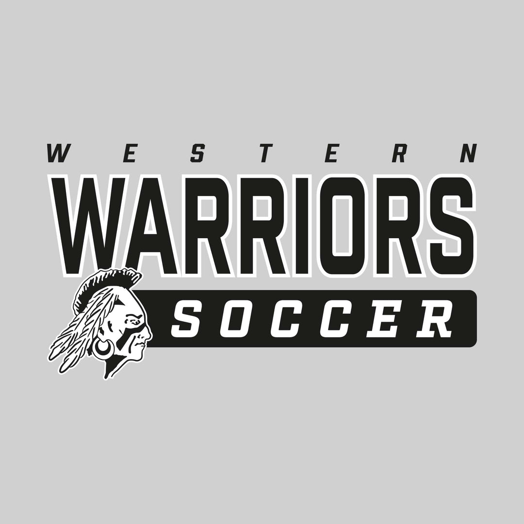 Western Warriors - Soccer - Outlined Mascot Name with Mascot &amp; Soccer