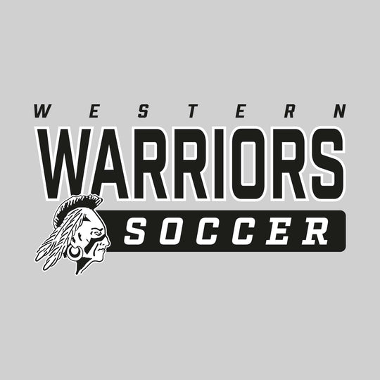 Western Warriors - Soccer - Outlined Mascot Name with Mascot &amp; Soccer