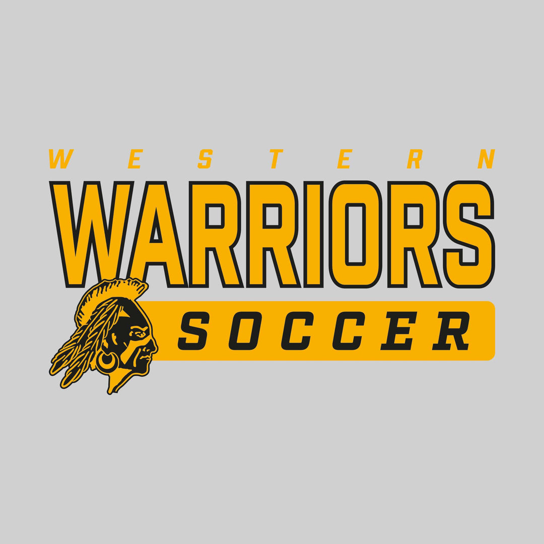 Western Warriors - Soccer - Outlined Mascot Name with Mascot &amp; Soccer