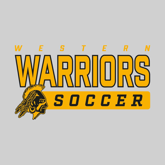 Western Warriors - Soccer - Outlined Mascot Name with Mascot &amp; Soccer