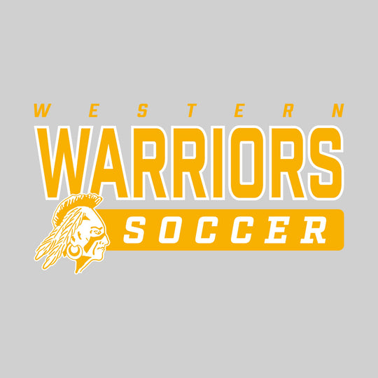 Western Warriors - Soccer - Outlined Mascot Name with Mascot &amp; Soccer