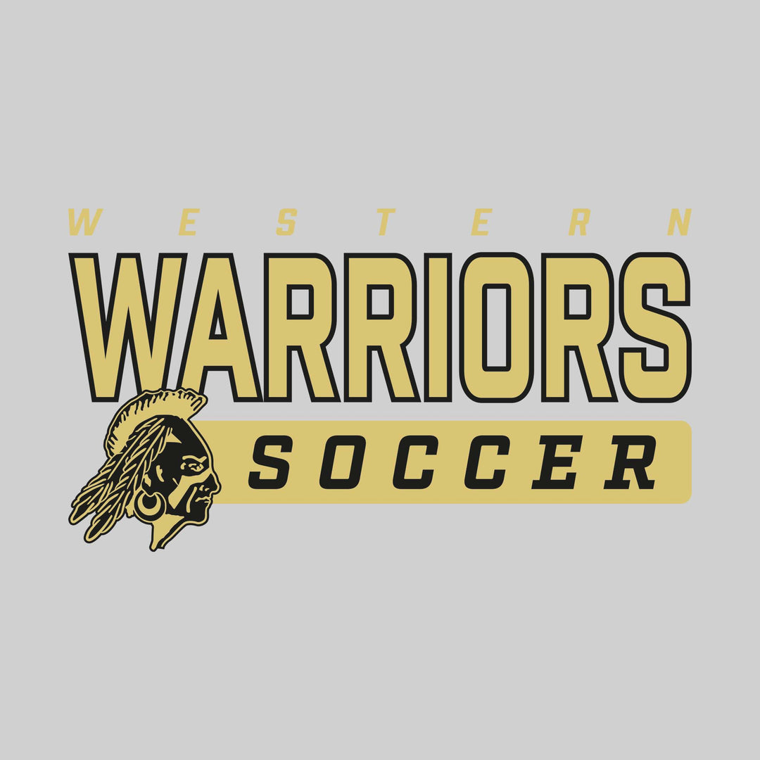 Western Warriors - Soccer - Outlined Mascot Name with Mascot &amp; Soccer
