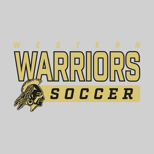 Western Warriors - Soccer - Outlined Mascot Name with Mascot &amp; Soccer