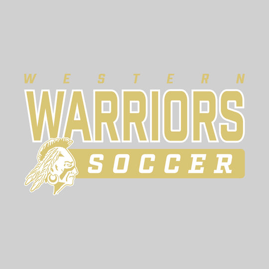 Western Warriors - Soccer - Outlined Mascot Name with Mascot &amp; Soccer