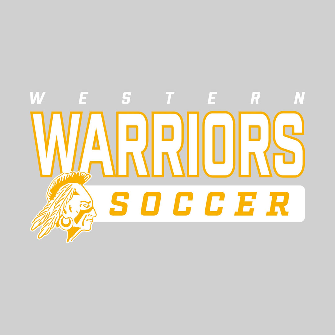 Western Warriors - Soccer - Outlined Mascot Name with Mascot &amp; Soccer