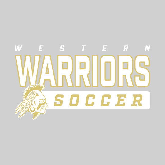 Western Warriors - Soccer - Outlined Mascot Name with Mascot &amp; Soccer