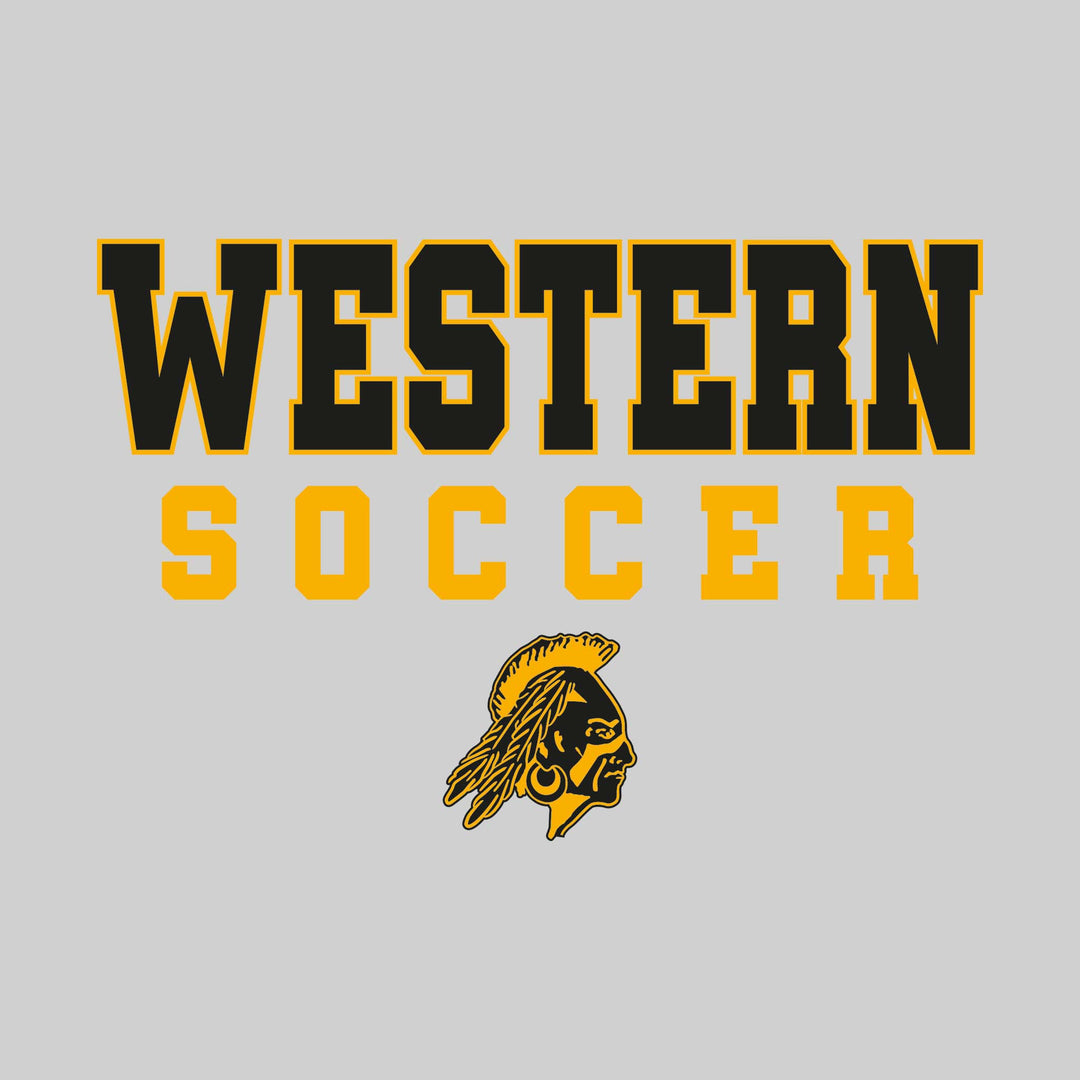 Western Warriors - Soccer - Outlined School Name with Soccer &amp; Mascot