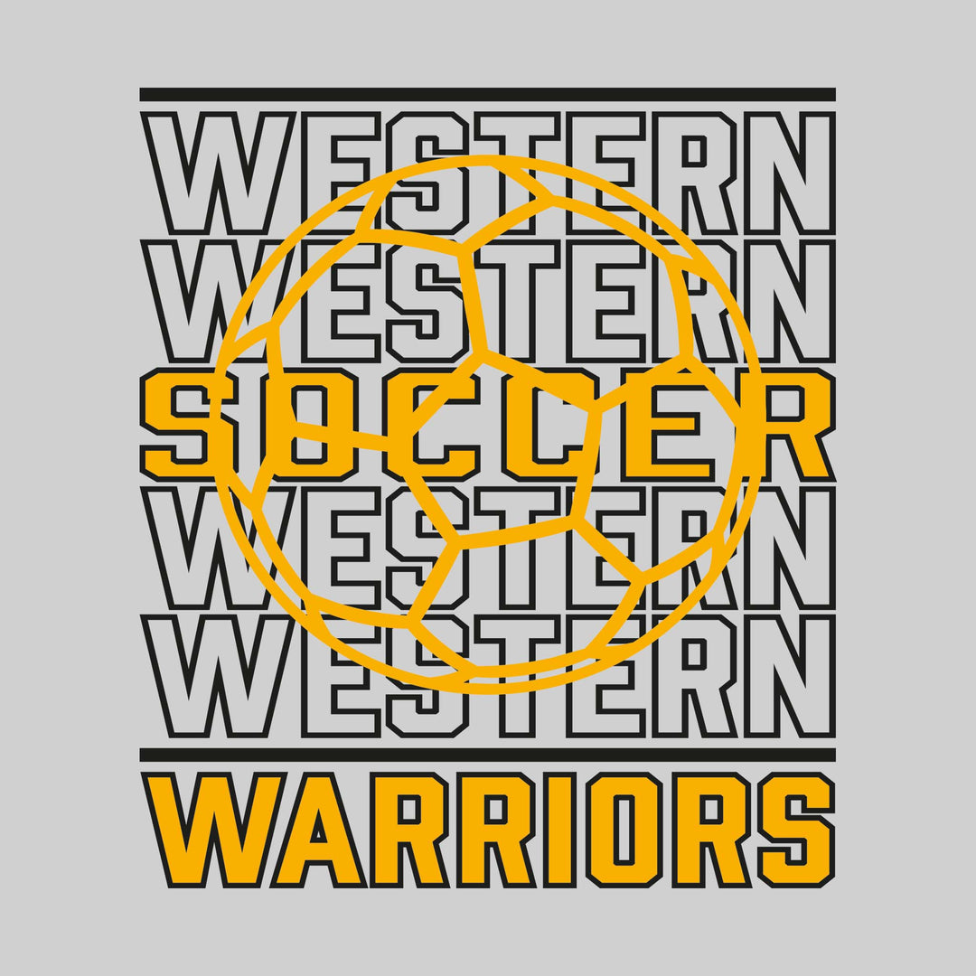 Western Warriors - Soccer - Repeated School Name with Soccer Ball Outline