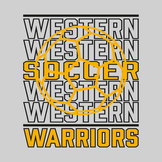 Western Warriors - Soccer - Repeated School Name with Soccer Ball Outline
