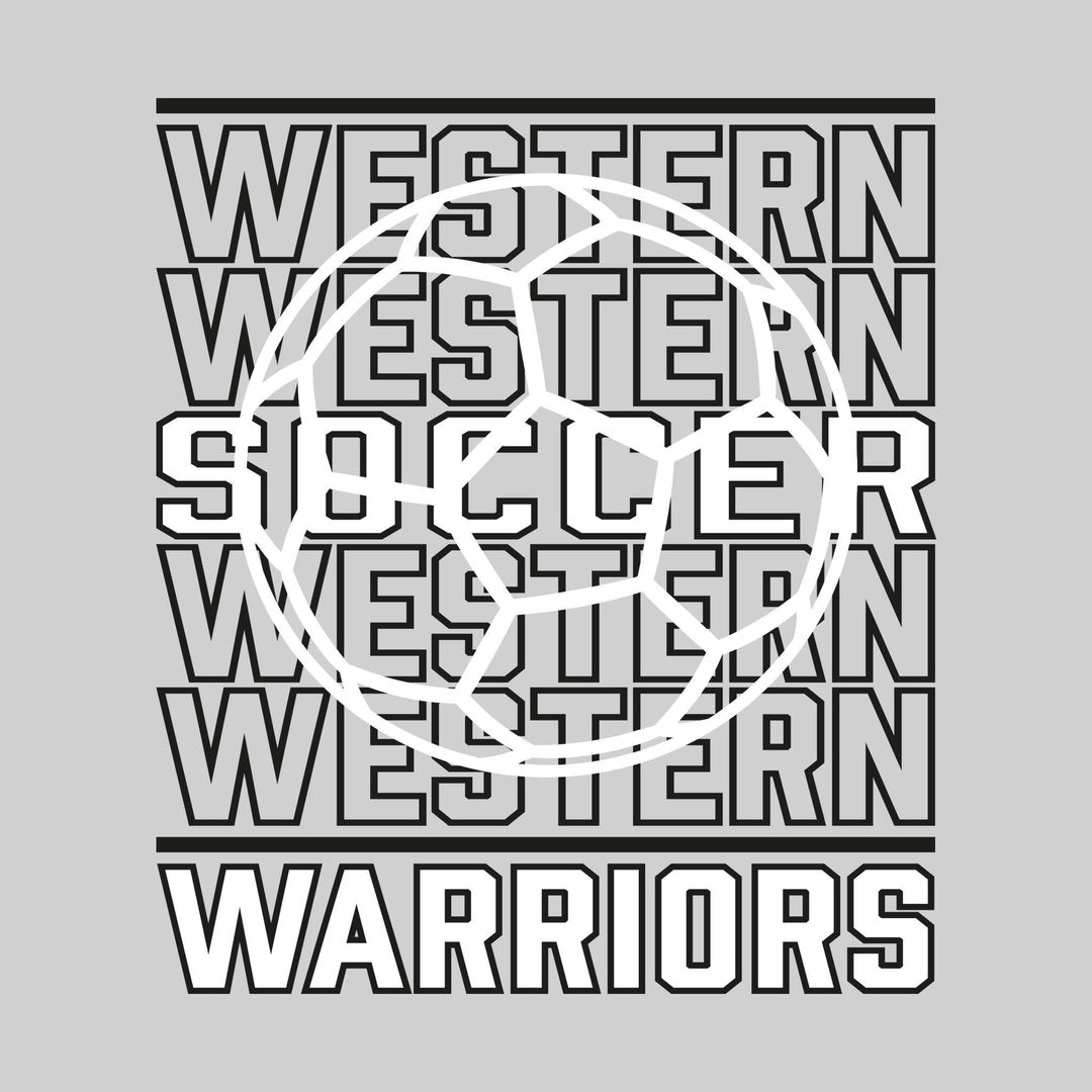 Western Warriors - Soccer - Repeated School Name with Soccer Ball Outline