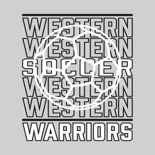 Western Warriors - Soccer - Repeated School Name with Soccer Ball Outline