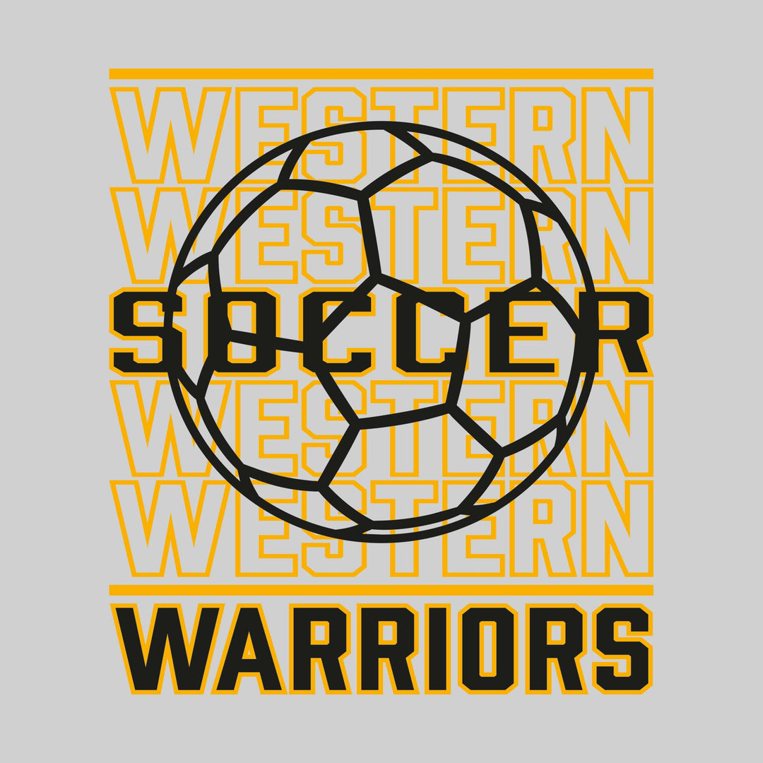 Western Warriors - Soccer - Repeated School Name with Soccer Ball Outline