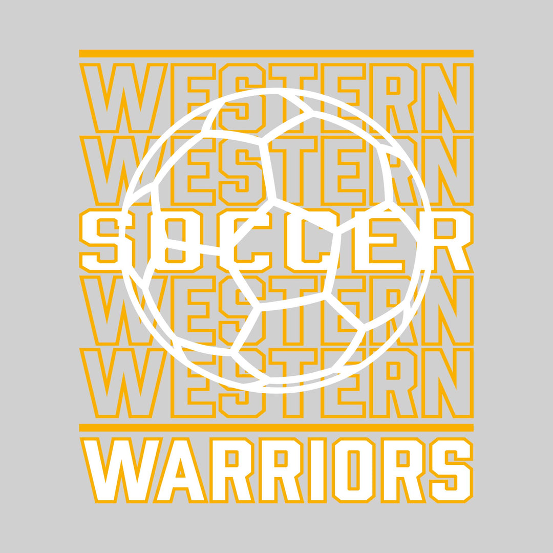 Western Warriors - Soccer - Repeated School Name with Soccer Ball Outline